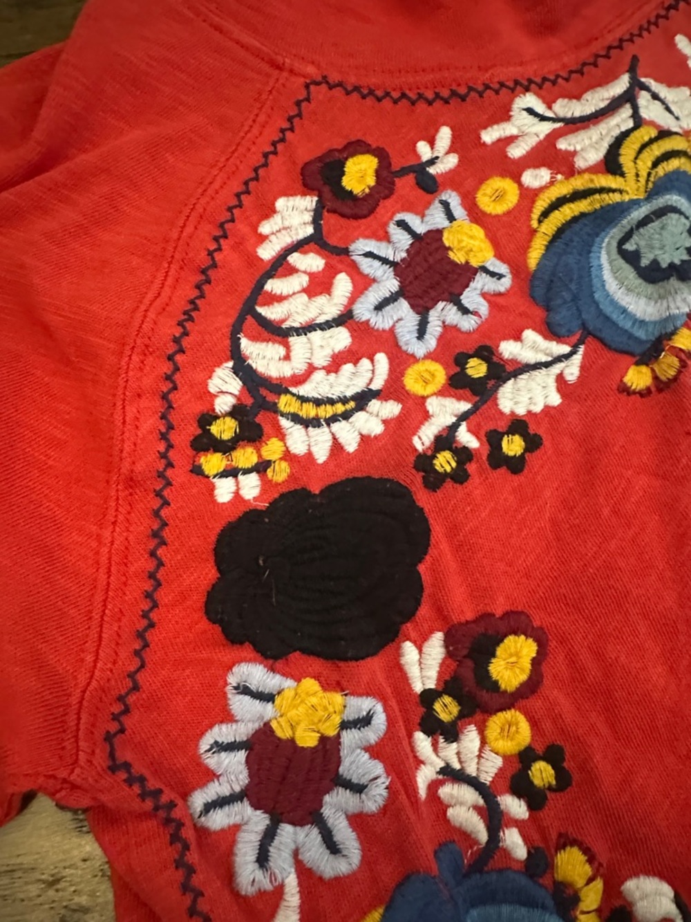 Free People Disco Rose Large Floral Embroidered Boho Long Sleeve mock neck Top - Picture 6 of 11